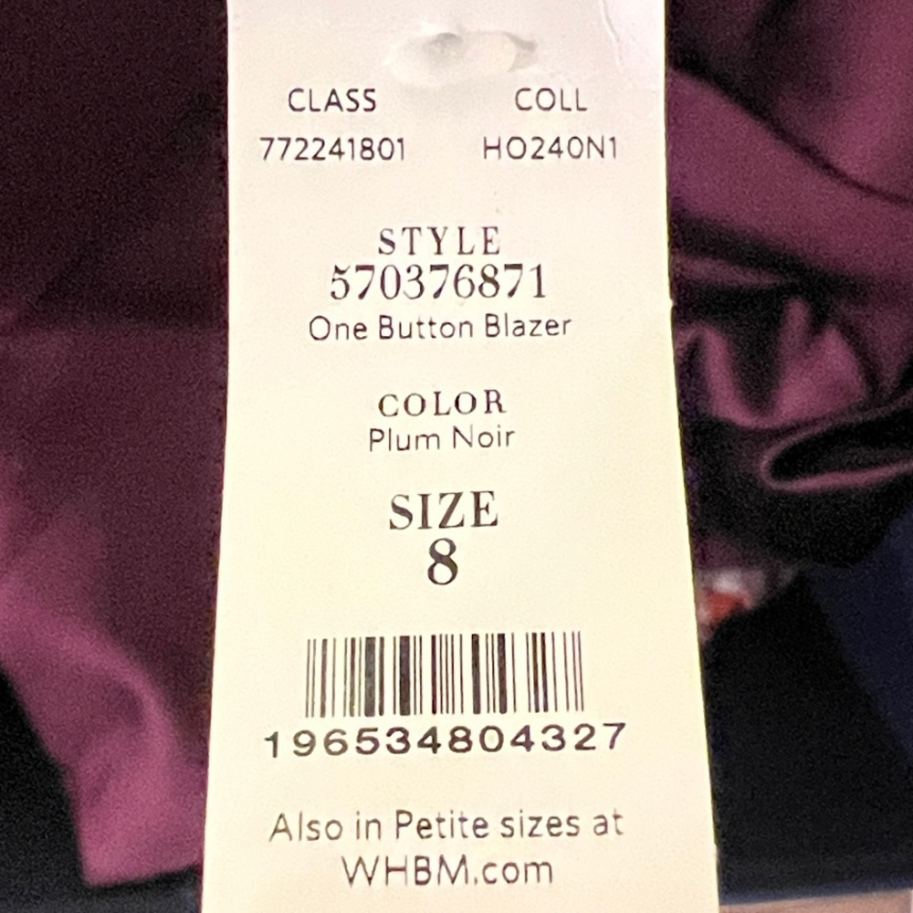 NWT White House Black Market Rich Purple Women's Blazer - Picture 5 of 5